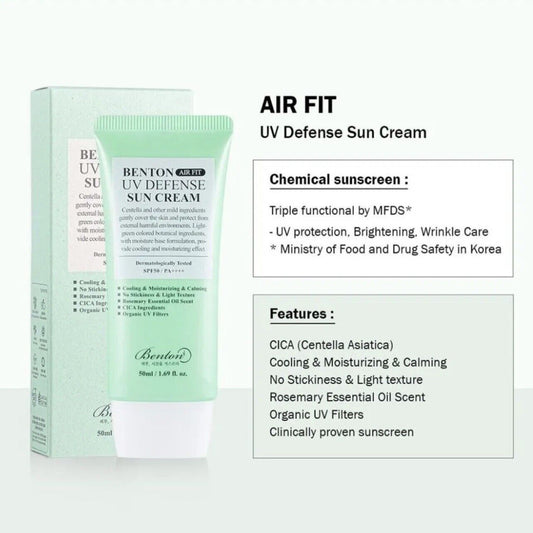 Air fit UV defence cooling and calming sun cream SPF50+/PA++++ by Benton