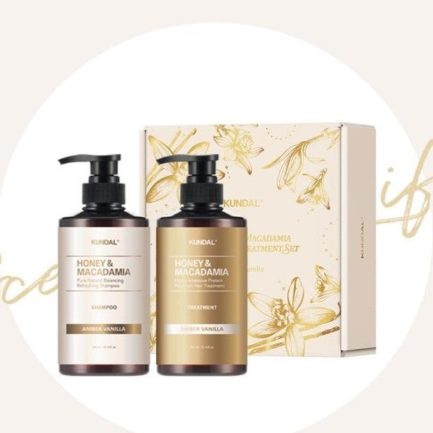 Honey & Macadamia Shampoo & Treatment Set Amber Vanilla by Kundal